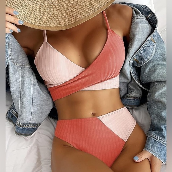 SHEIN Other - Shein Women's Swimsuits Cross Wrap Tie Back Bikini Top Color Block size Large